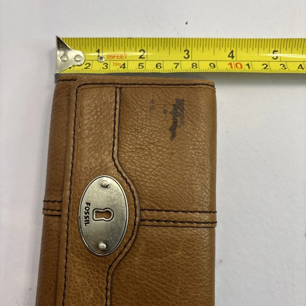 Fossil Wallet Brown Leather Quadfold Solid‎ Credit Card Holder Wallet Key